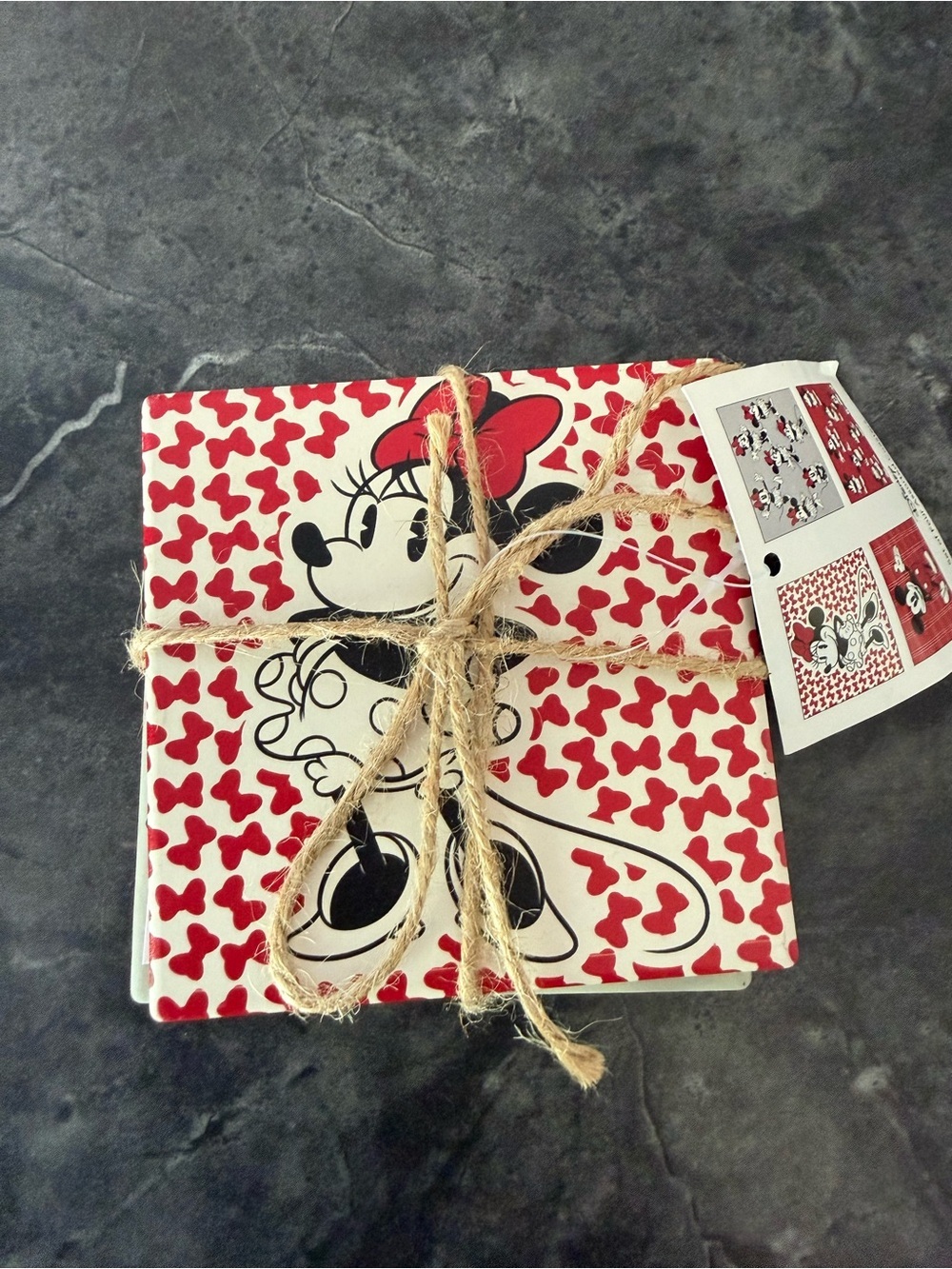 VTG Minnie Mickey Mouse Assorted 4 Piece Coaster Set Disney Red Black Retro New